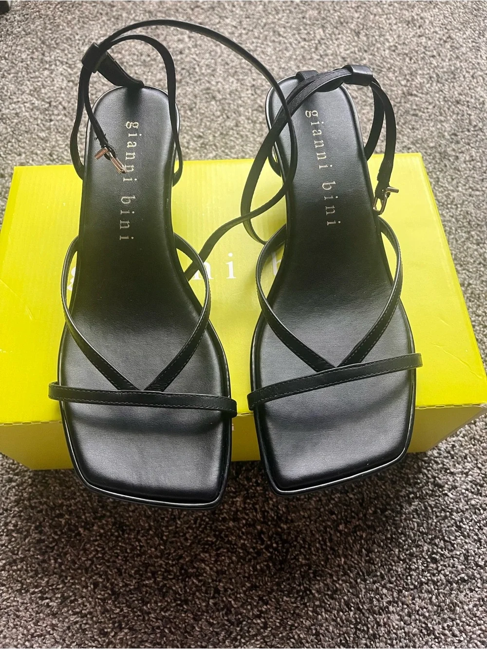 Gianni Bini Black Strappy Square-Toe Heels